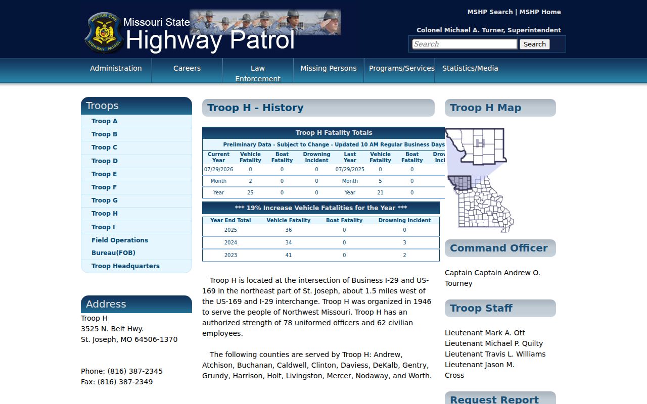 Hopkins, Nodaway County criminal records Missouri State Highway Patrol Troop H