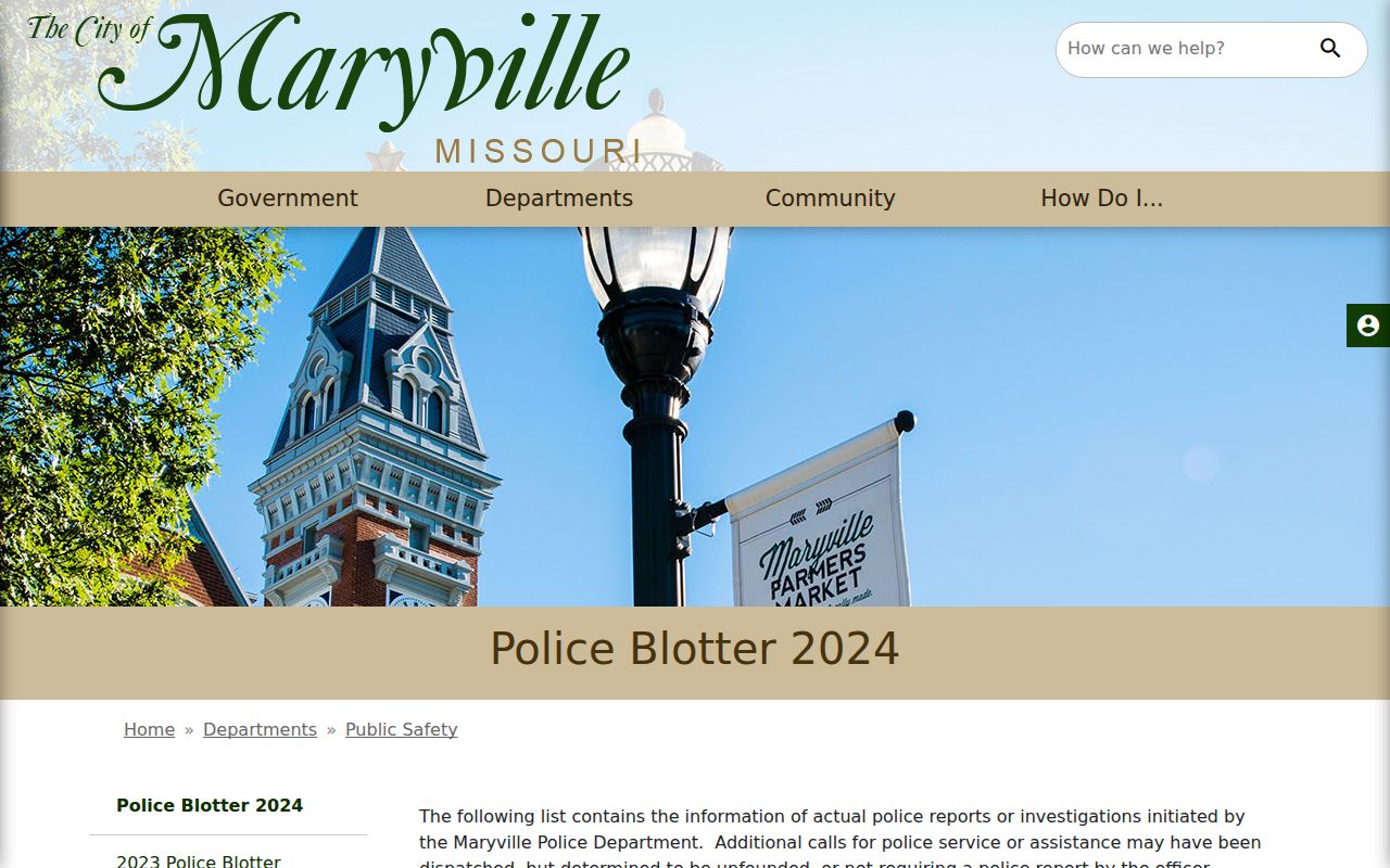 Maryville, Nodaway County criminal records police blotter archive