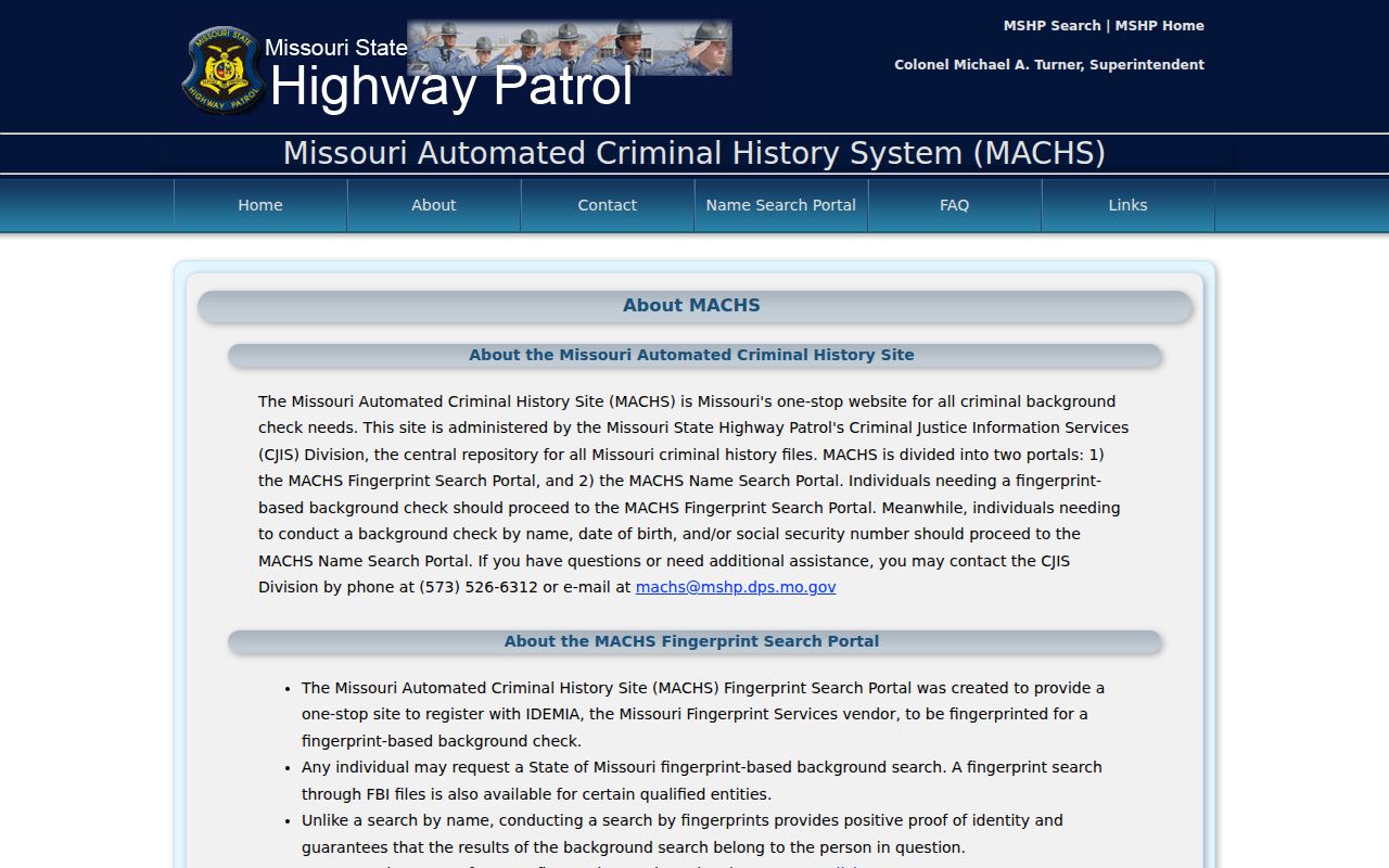 Nodaway County criminal history MACHS official checks page